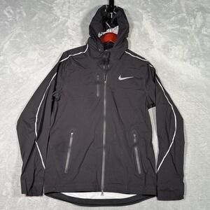 Nike Storm Jacket Mens‎ Small Black Shield Hooded Running Windbreaker Reflective